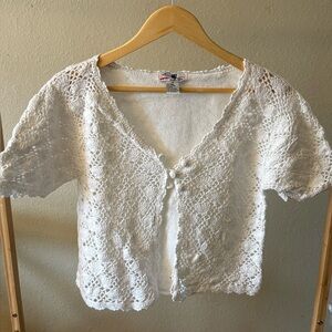 SMU Sport | White Crochet Cardigan | Cotton Blend | M